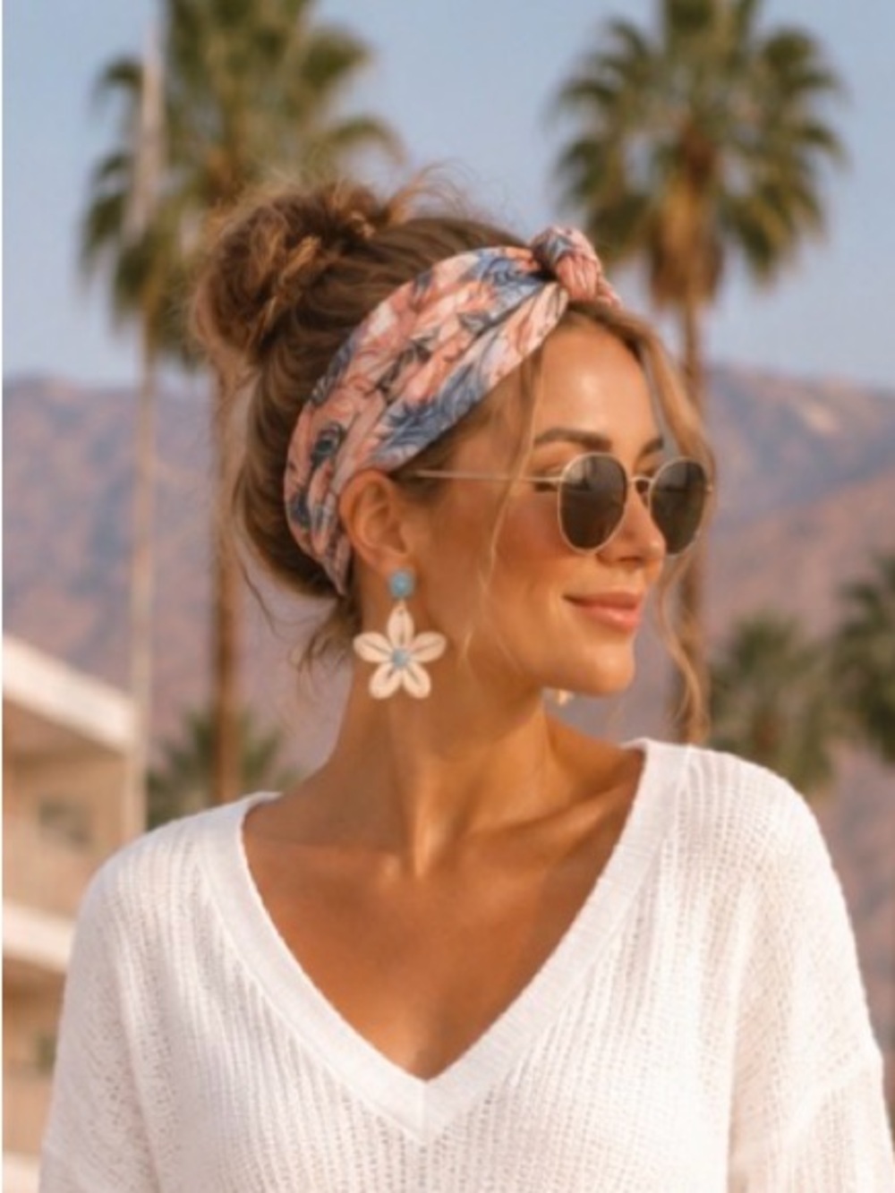 Bundle: 3 pieces - beach vibes, Floral Headband, Earrings, & Bracelet NEW